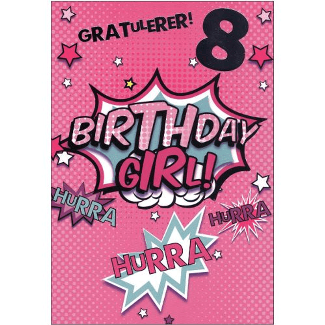 Hovedbilde Bursdagskort 8 År Jente - Birthday girl
