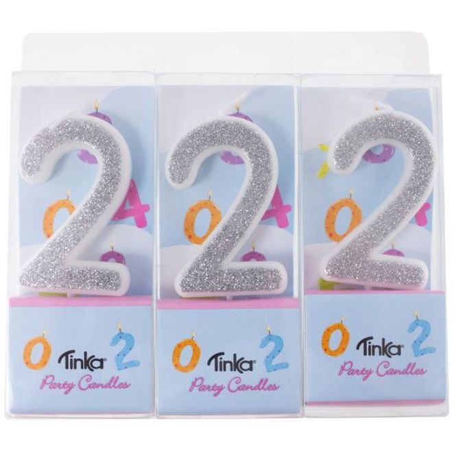 Hovedbilde Kakelys Hvit Med Sølv Glitter 2-Tall 6 cm Tinka
