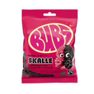 Hovedbilde Bubs Skalle Raspberry & Salty Licorice 90g