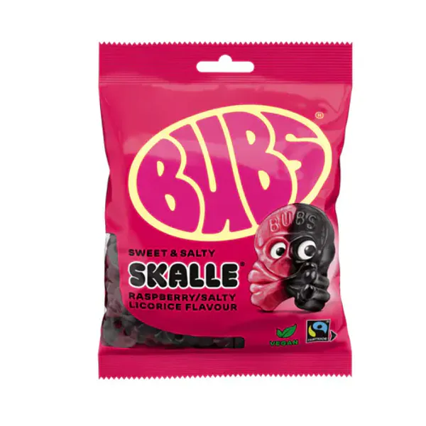 Bubs Skalle Raspberry & Salty Licorice 90g